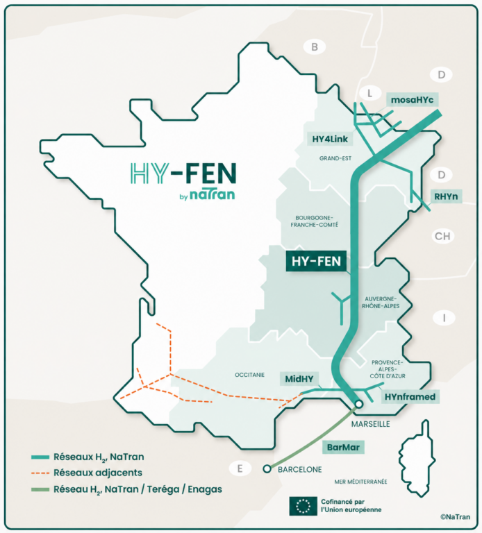 Carte du projet HY-FEN, canalisation d’hydrogène entre Fos-sur-Mer et la Moselle